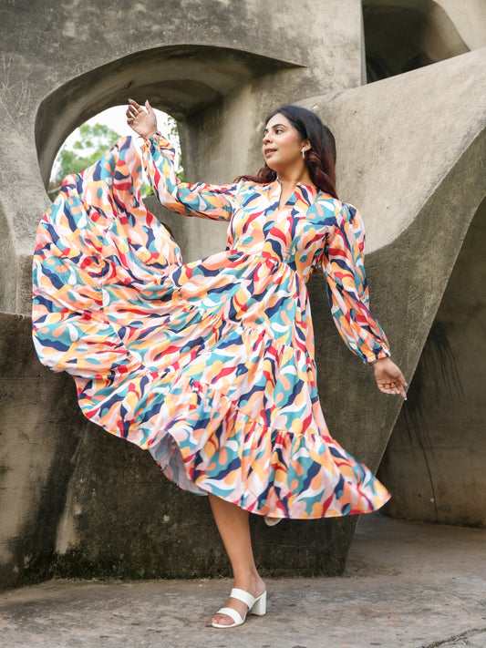 Abstract Printed Colorful Dress